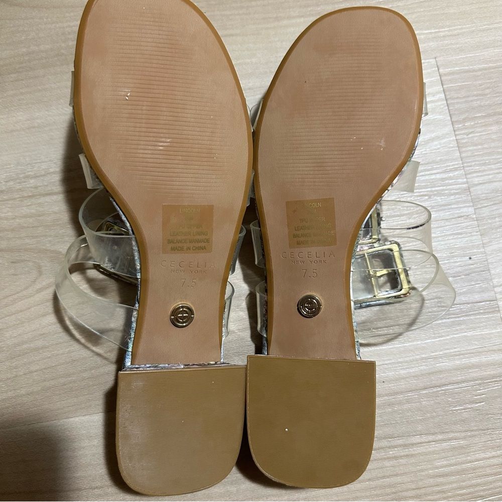 Cecelia New York Lincoln Clear Strap Snake Print Buckle Slide Sandals 7.5 - Picture 10 of 15